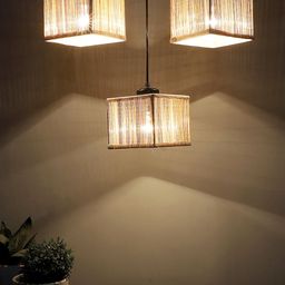 Devansh Beige & Black Bamboo Square Ceiling Lamp image 3