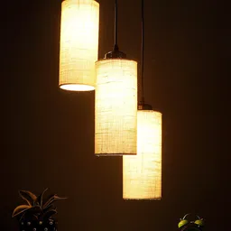 Devansh White Set Of 3 Cotton Cylindrical Cluster Hanging Lamp image 4
