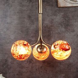 MFD HOME FURNISHING Gold Toned & Red Textured 3D Ceiling Lamp With 3 Shade Light image 2