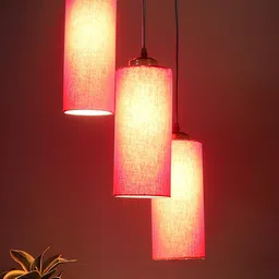 Devansh Red Set Of 3 Cotton Cylindrical Cluster Hanging Lamp image 5