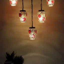 Devansh Red & Black Textured Glass Quintuple Hanging Lamp image 4