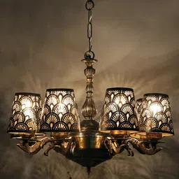 Devansh Black & Gold-Toned Self Design Metal Etching 8 Lamp Shades Chandelier image 5