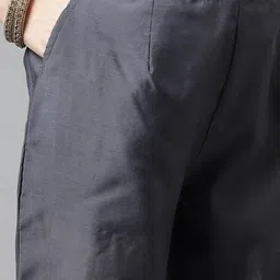 RAJGRANTH Grey & Gold Floral Woven Design Sequinned Kurta With Trousers & Dupatta image 3