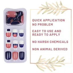 LICK Set Of 30 Press On Nails Reusable Nails With Application Kit Square Shape- Navy Blue image 4