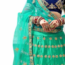 MANVAA Embroidered Semi-Stitched Lehenga & Unstitched Blouse With Dupatta image 4