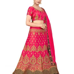 MANVAA Embroidered Beads and Stones Semi-Stitched Lehenga & Unstitched Blouse With Dupatta image 5