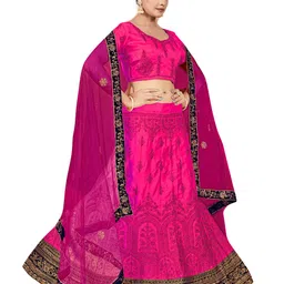 MANVAA Embroidered Beads & Stones Semi-Stitched Lehenga & Unstitched Blouse With Dupatta image 3