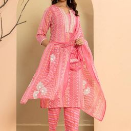 Varanga Ethnic Motifs Printed Regular Mirror Work Kurta with Trousers & With Dupatta image 3
