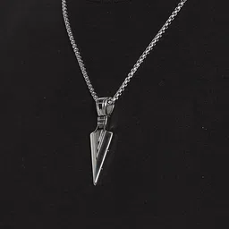 AQUASTREET Men Silver-Plated Stainless Steel Spearhead Pendant With Chain-52