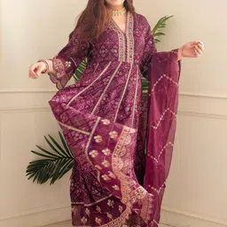 KALINI Ethnic Motif Printed Embroidered Panelled A-Line Kurta with Trousers & Dupatta image 3