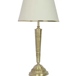 Fos Lighting Gold-Toned & Off-White Solid Conical Table Lamp With Tapered Fabric Shade image 3