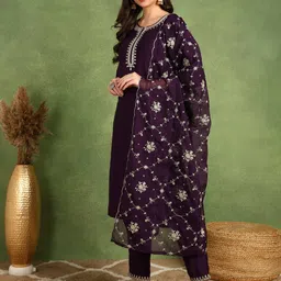 KALINI Ethnic Motifs Embroidered Regular Thread Work Kurta With Trousers & Dupatta image 3
