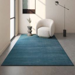 Blue Solid Wool and Viscose 5 ft X 8 ft Hand Woven Rectangle Carpet-image-102