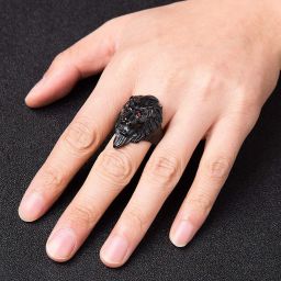 Lion Ring Best Quality Red Eye Lion Black Ring Stainless Steel Black Silver Plated Ring-image-32