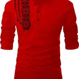 Men Solid, Self Design Cotton Blend Straight Kurta-picture-1