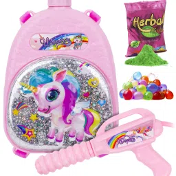 Holi Pichkari for Kids Unicorn Backpack Tank Holi Combo 1 Gulal & 100 Balloons Water Gun-13