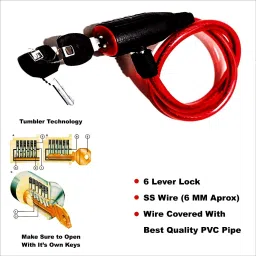 man of valour Cable Lock for Cycle, Bicycle, Helmet, Bike, with 2 Keys and Key Chain Bicycle Lock image 5