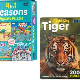 4 in 1 Seasons & Jungle King Tiger Jigsaw Puzzle|Set of 2–Wildlife & Climate Fun-image-49