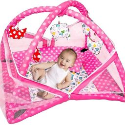 akash international Polyester Kids Washable Baby Mosquito Net (Dot Pink) Mosquito Net image 3