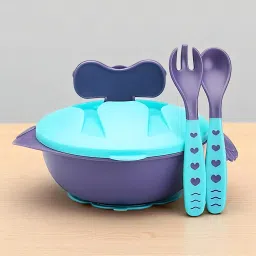 Compact 3in1 Baby Feeding Bowl Set with Lid, Spoon & Fork - Plastic, Food Grade Plastic - BPA Free , Latex Free-28