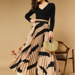 Women Self Design A-line Beige Skirt-image-99