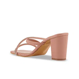 DressBerry Peach-Coloured Embellished Open Toe Block Heels image 3