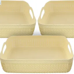 Plastic Q-4 Multiuses Designer Unbreakable Plastic Storage Basket Pack of 3 (Cream) Storage Basket-image-68
