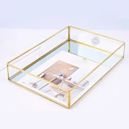 Glass and Brass Mirror Tray Multiutility Purpose Rectangular Tray for Decoration Tray-image-18