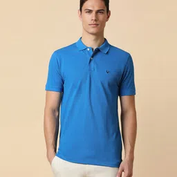 allen solly Men Solid Polo Neck Cotton Blend Blue T-Shirt-picture-33