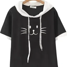 Women Printed Hooded Neck Cotton Blend Black T-Shirt-image-61