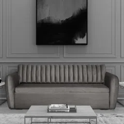 casacraft from pepperfry Bianca Velvet Pull-Out Sofa Cum Bed in Fossil Grey Colour-picture-16