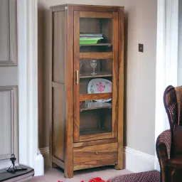 INDIKASA Menudo Book Shelf Walnut Finish | Solid Sheesham Wood Solid Wood Close Book Shelf-14