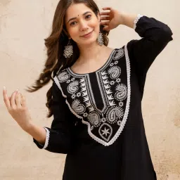 Women Embroidered Viscose Rayon Straight Kurta-image-82