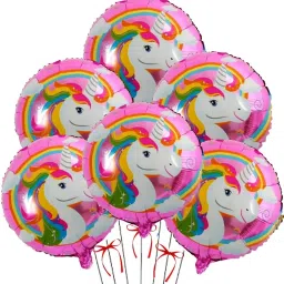 Printed Round Rainbow Unicorn Theme Foil Dark Pink Balloon for Birthday Decoration kit Balloon-16