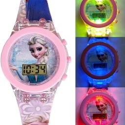 Unisex Kids Pink Printed Dial Pink Glow in Dark Strap Digital Watch - For Boys & Girls Frozen Kids Digital LED Glowing Light Watch For Kids-image-10