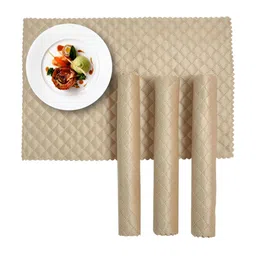 HOMADORN Beige 4 Pieces Velvet Quilted Rectangular Table Placemats-6