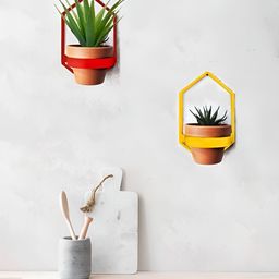 VAH Kya Bat Hai !! Yellow & Maroon 2 Pieces Wooden Flower Pot Holder-image-42