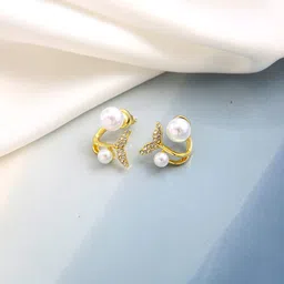 FIMBUL Gold-Plated Beads & Stones Studded Fish Tail Stud Earrings-27