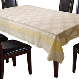 Kuber Industries Cream Coloured Self Design Cotton 6 Seater Rectangular Table Cover image 4
