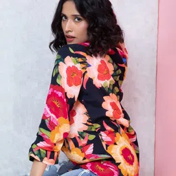 Rhe-Ana Floral Printed Lapel Collar Open Front Jacket image 4