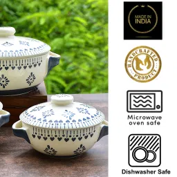 stylemyway Hand Painted Large Ceramic Serving Donga Set with Lid and Handle | Pack of 3 Serve Casserole Set image 4