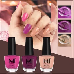 MI FASHION Vernis A Ongles Bang On Shine Pack Of 3 Nail Polish 12ml each - Bright Plum 32, Dark Purple 33, Sweet Nude 65-20