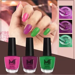MI FASHION Vernis A Ongles Bang On Shine Pack Of 3 Nail Polish 12ml each - Bright Plum, Dark Purple, Grass Green-17