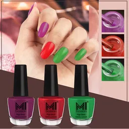 MI FASHION Vernis A Ongles Bang On Shine Pack Of 3 Nail Polish 12ml each - Dark Purple, Reddish Maroon, Grass Green-30