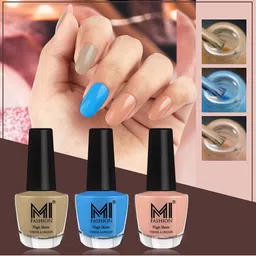 MI FASHION Vernis A Ongles Bang On Shine Pack Of 3 Nail Polish 12ml each - Nude, Ocean Blue, Sweet Nude-41