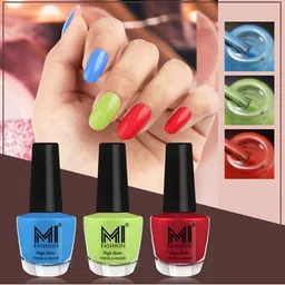 MI FASHION Vernis A Ongles Bang On Shine Pack Of 3 Nail Polish 12ml each - Ocean Blue, Parrot Green, Reddish Maroon-13