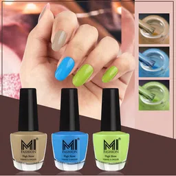 MI FASHION Vernis A Ongles Bang On Shine Pack Of 3 Nail Polish 12ml each - Ocean Blue, Parrot Green, Grass Green-29