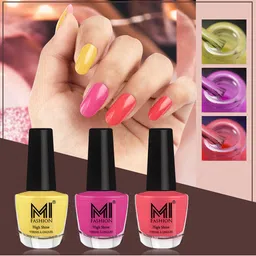 MI FASHION Vernis A Ongles Bang On Shine Pack Of 3 Nail Polish 12ml each - Yellow, Bright Plum, Peach Crush-34