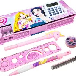 Best Quality Stationery Pencil Box Combo with Calculator & Dual Sharpener & Accessories for Kids. Art Plastic Pencil Box-12