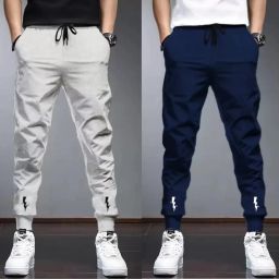 Pack of 2 Men Chevron/Zig Zag Grey, Dark Blue Track Pants-image-67